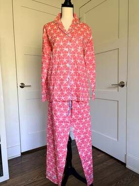 Malabar Bay Pink Starfish Print Cotton Pajama Set Ladies Size Small NWOT